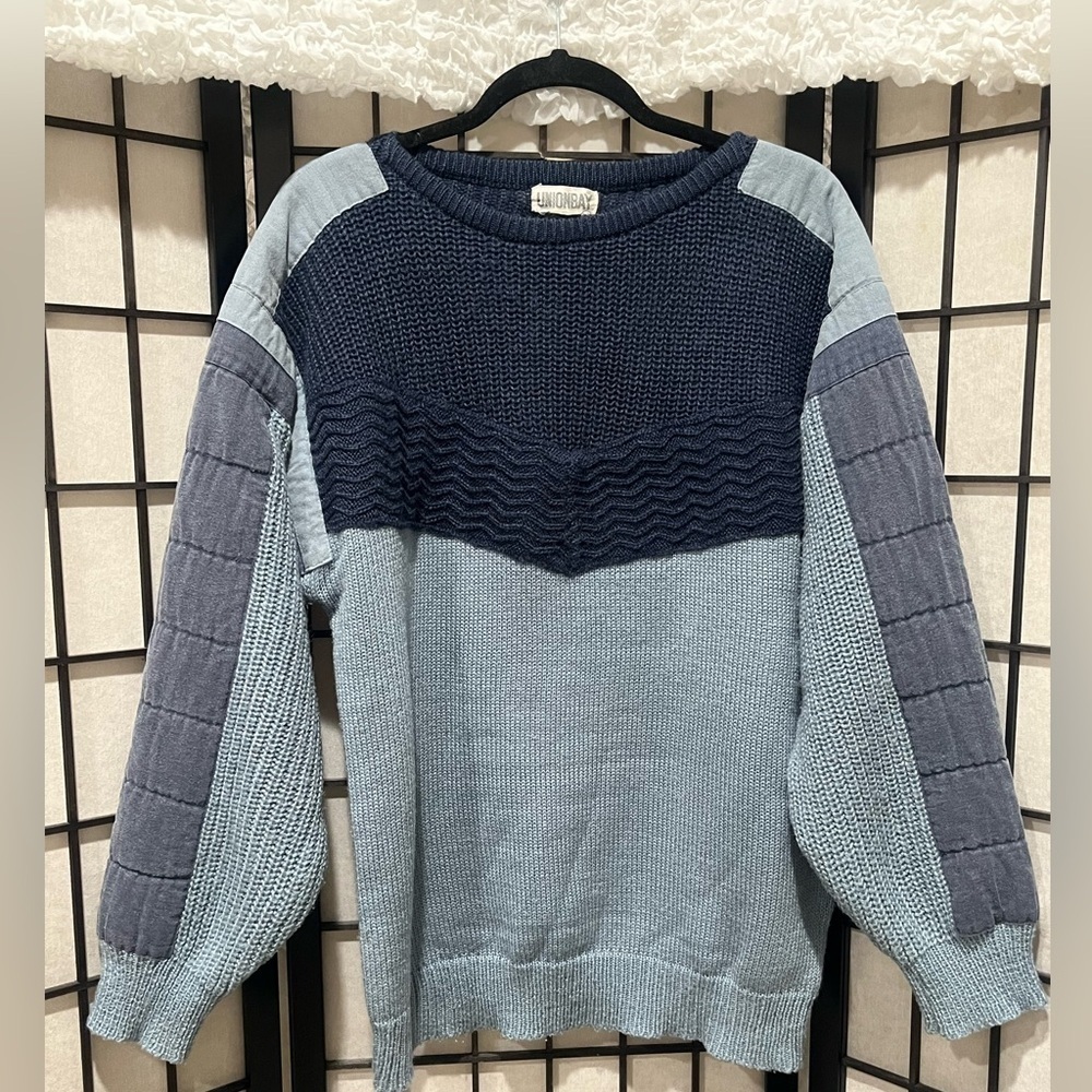 UNIONBAY VINTAGE Y2K ACRYLIC KNIT AND QUILT PATCH SWEATER  MEN SIZE L